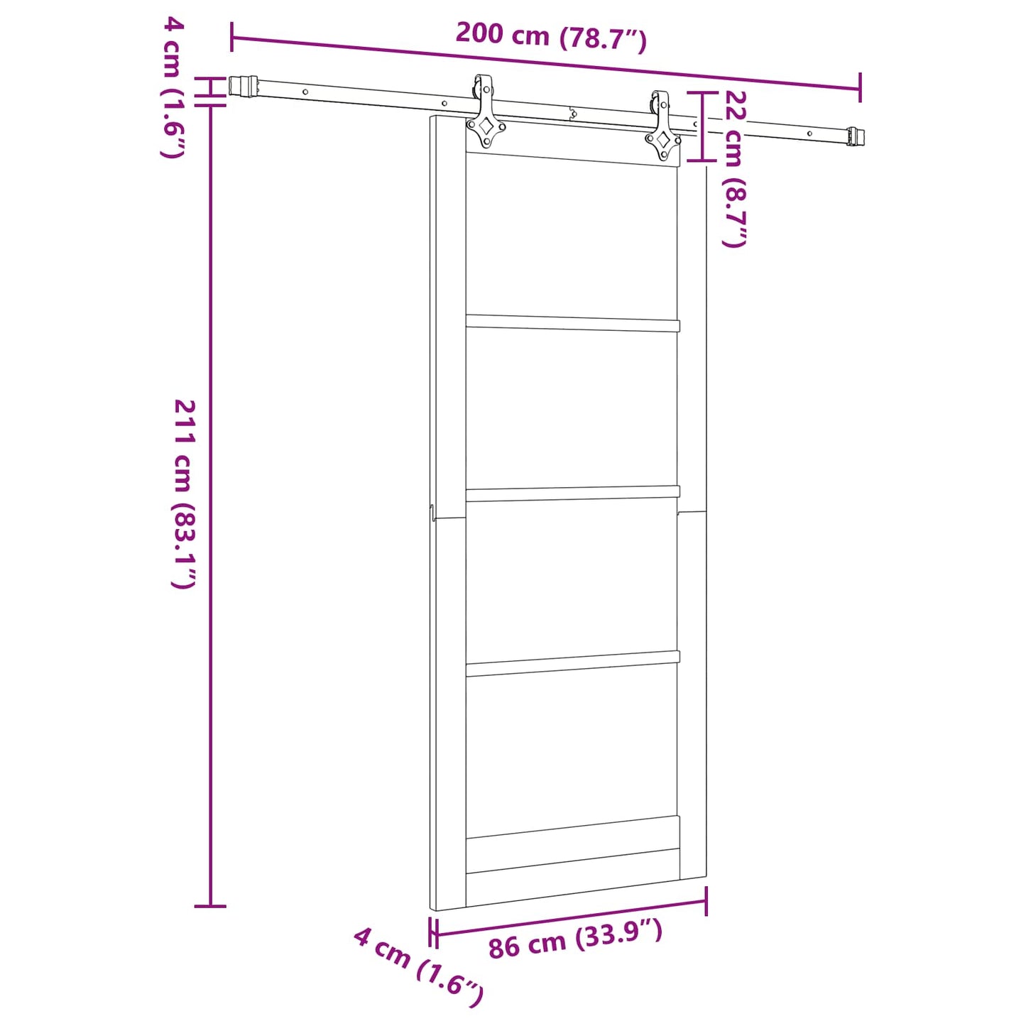 Sliding Door Natural and Black 86 x 211 cm Solid Pine Wood