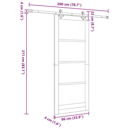 Sliding Door Natural and Black 86 x 211 cm Solid Pine Wood