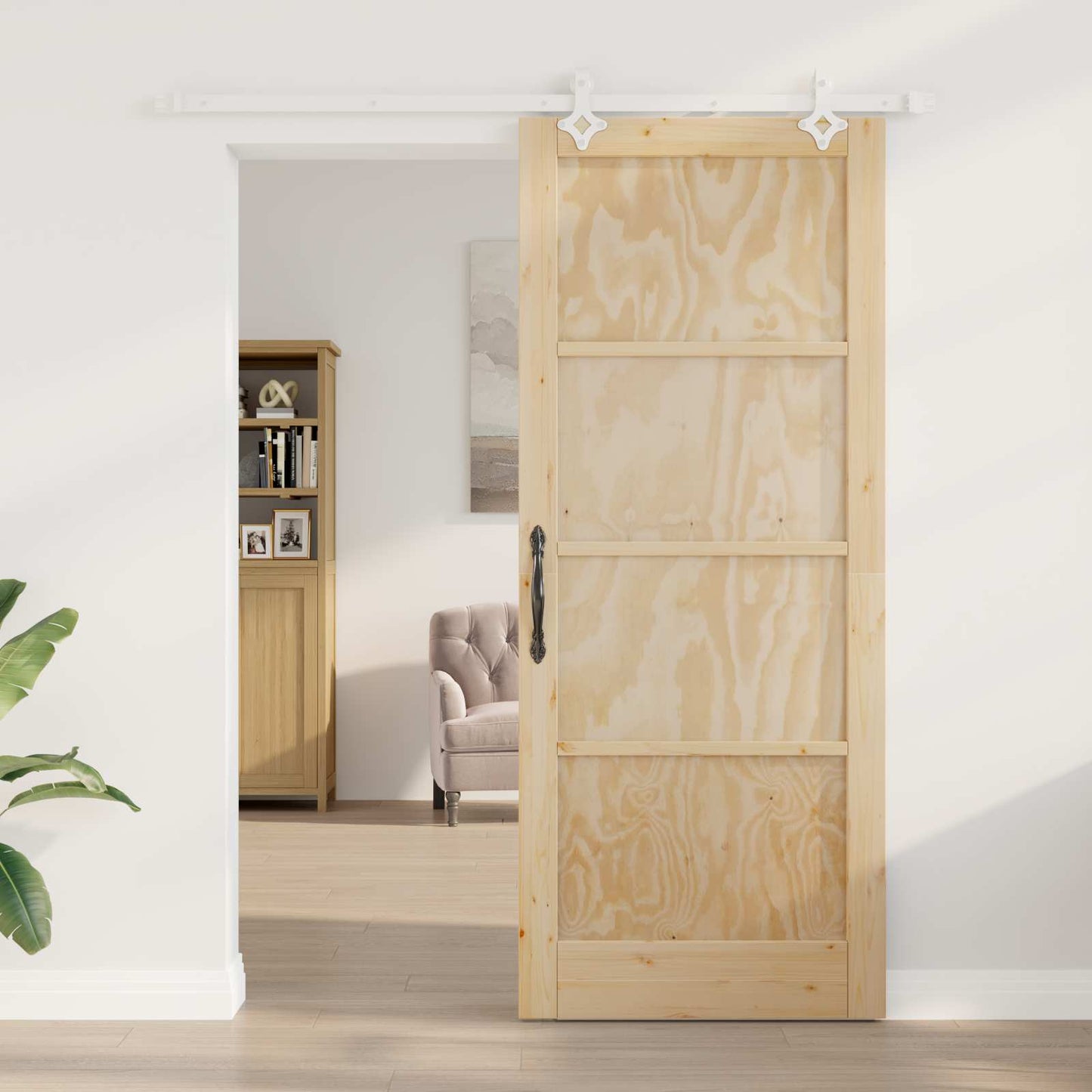 Sliding Door Natural and White 86 x 211 cm Solid Pine Wood