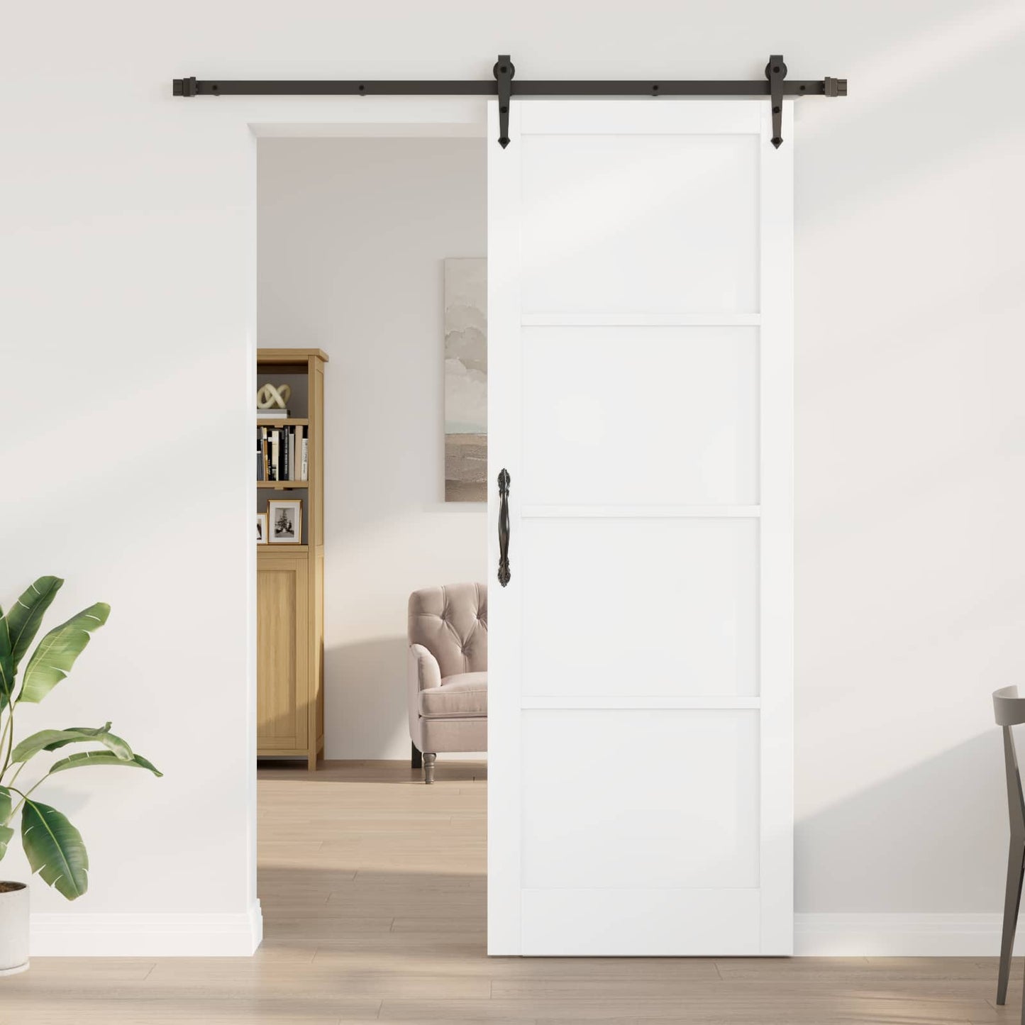 Sliding Door ORKDAL White and Black 83 x 232 cm Solid Pine Wood