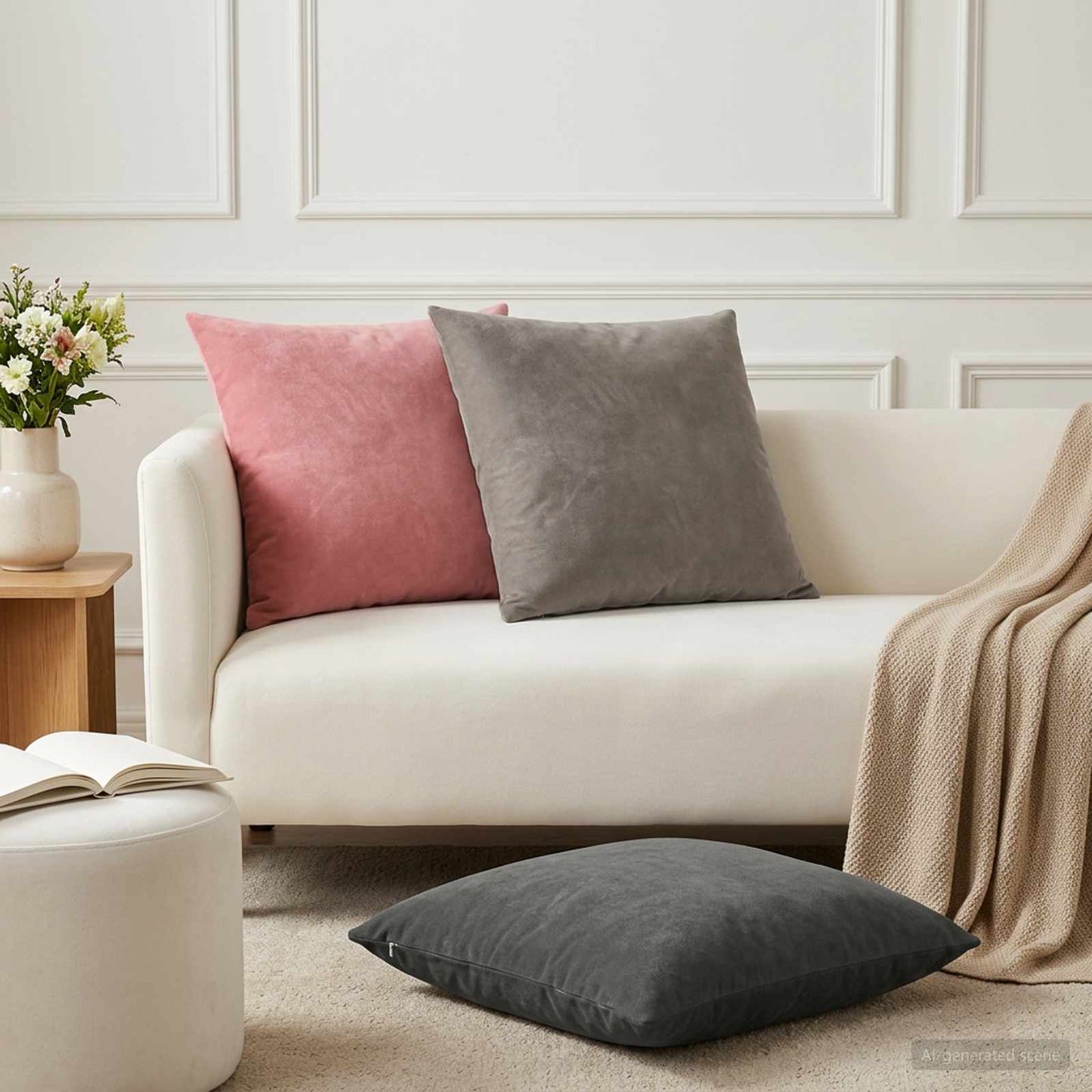Cushion with Pillow HEERLEN 2 pcs Light Grey Velvet