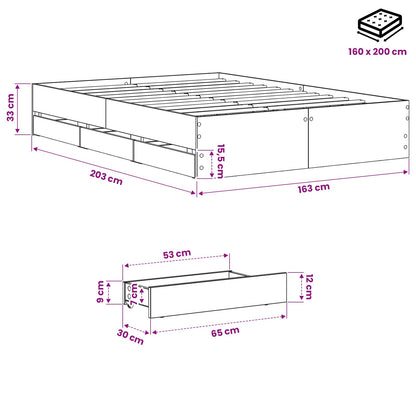 Bed Frame with Storage Artisan Oak 160 x 200 cm Engineered wood