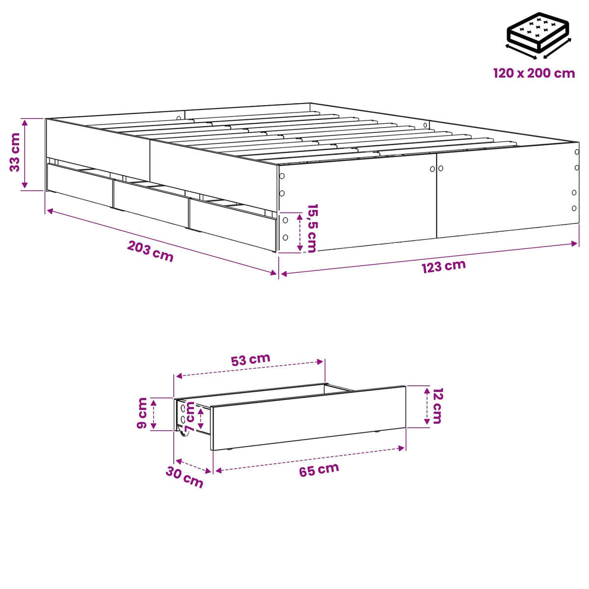 Bed Frame with Storage Artisan Oak 120 x 200 cm Engineered wood