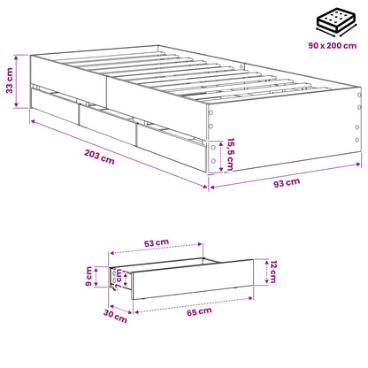 Bed Frame with Storage Artisan Oak 90 x 200 cm Engineered wood