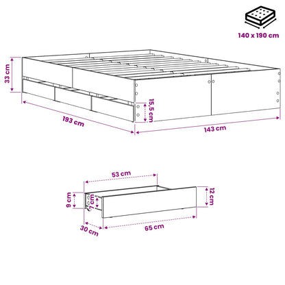 Bed Frame with Storage Artisan Oak 140 x 190 cm Engineered wood