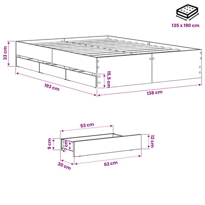 Bed Frame with Storage Artisan Oak 135 x 190 cm Engineered wood