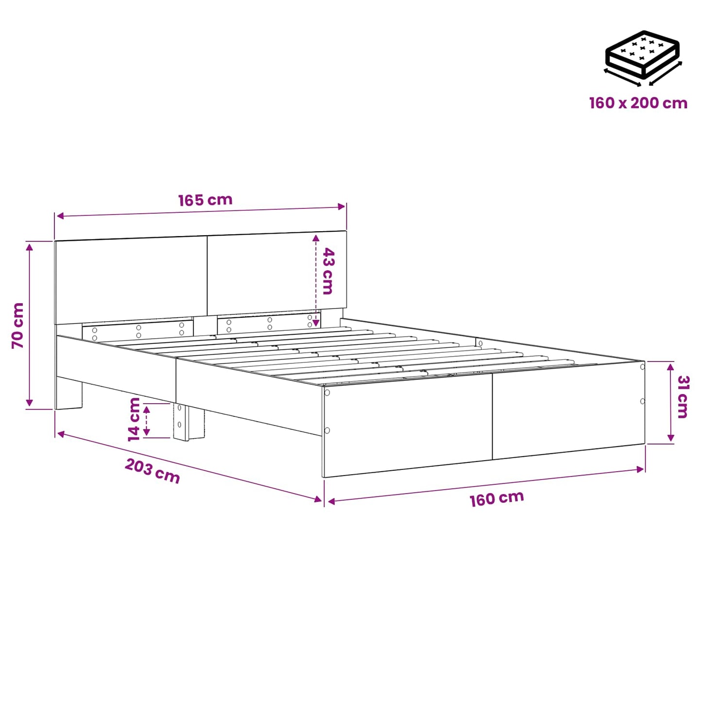 Bed Frame with Headboard Artisan Oak 160 x 200 cm