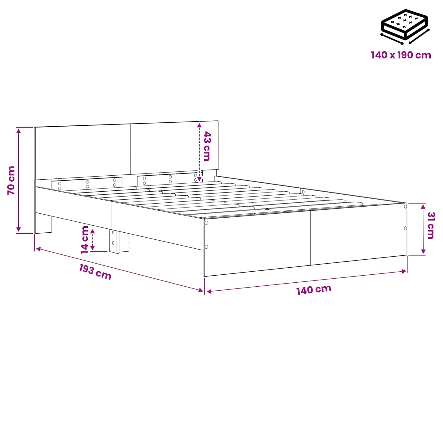 Bed Frame with Headboard Artisan Oak 135 x 190 cm