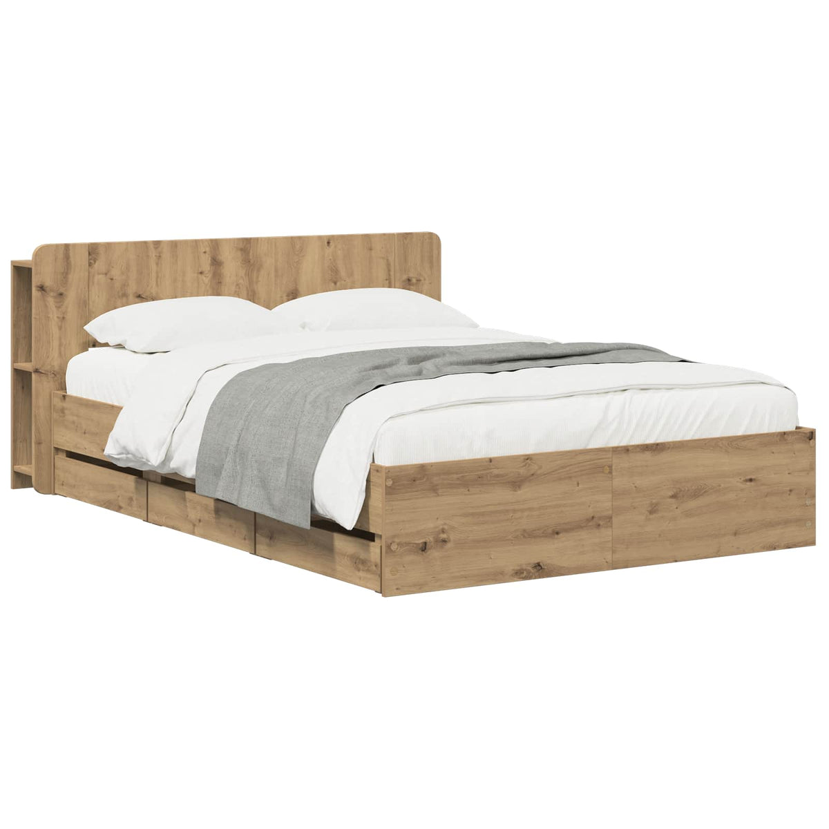 Bed Frame with Storage and Headboard Artisan Oak 120 x 200 cm