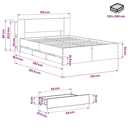 Bed Frame with Storage and Headboard Artisan Oak 120 x 200 cm