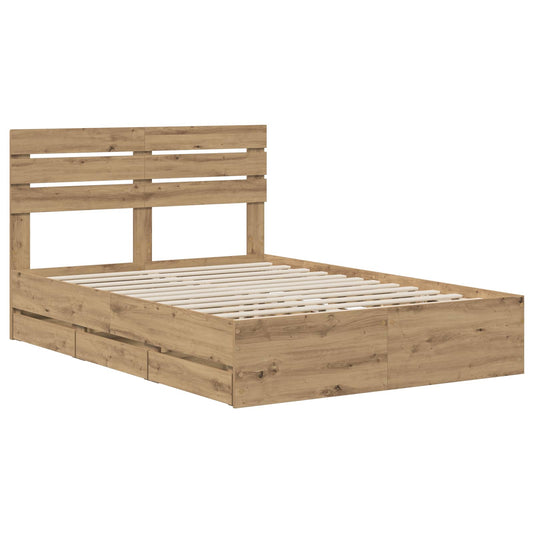 Bed Frame with Storage and Headboard Artisan Oak 120 x 200 cm