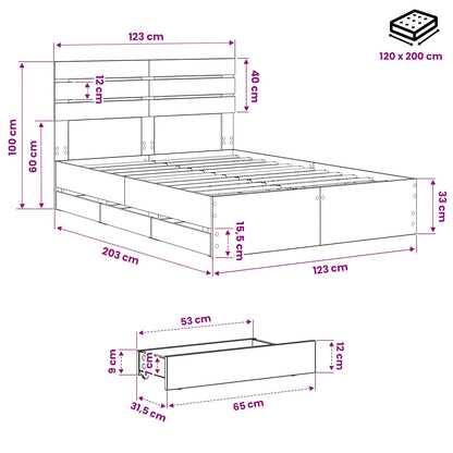 Bed Frame with Storage and Headboard Artisan Oak 120 x 200 cm