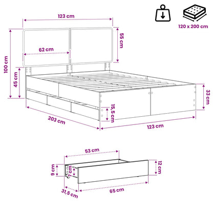 Bed Frame with Storage and Headboard Artisan Oak 120 x 200 cm