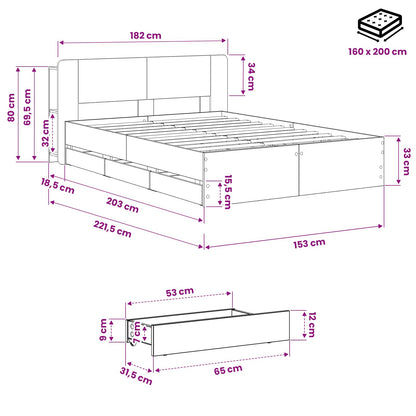 Bed Frame with Storage and Headboard Artisan Oak 150 x 200 cm