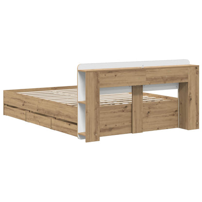 Bed Frame with Storage and Headboard Artisan Oak 160 x 200 cm
