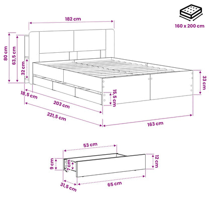 Bed Frame with Storage and Headboard Artisan Oak 160 x 200 cm