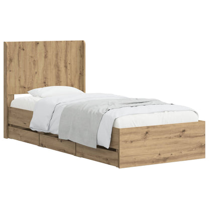 Bed Frame with Storage and Headboard Artisan Oak 90 x 200 cm