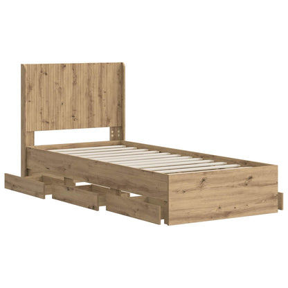 Bed Frame with Storage and Headboard Artisan Oak 90 x 200 cm