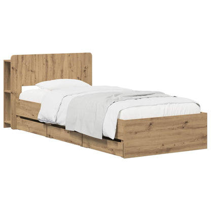Bed Frame with Storage and Headboard Artisan Oak 90 x 200 cm