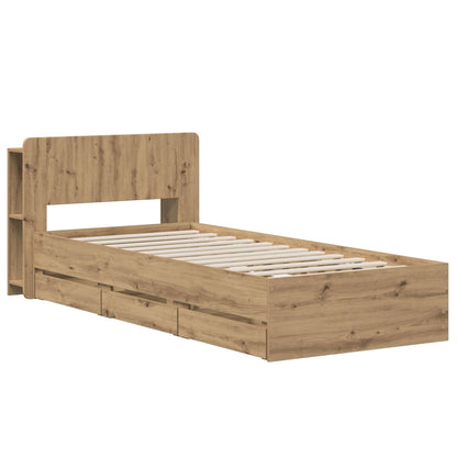 Bed Frame with Storage and Headboard Artisan Oak 90 x 200 cm