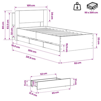 Bed Frame with Storage and Headboard Artisan Oak 90 x 200 cm