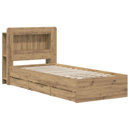Bed Frame with Storage and Headboard Artisan Oak 90 x 200 cm