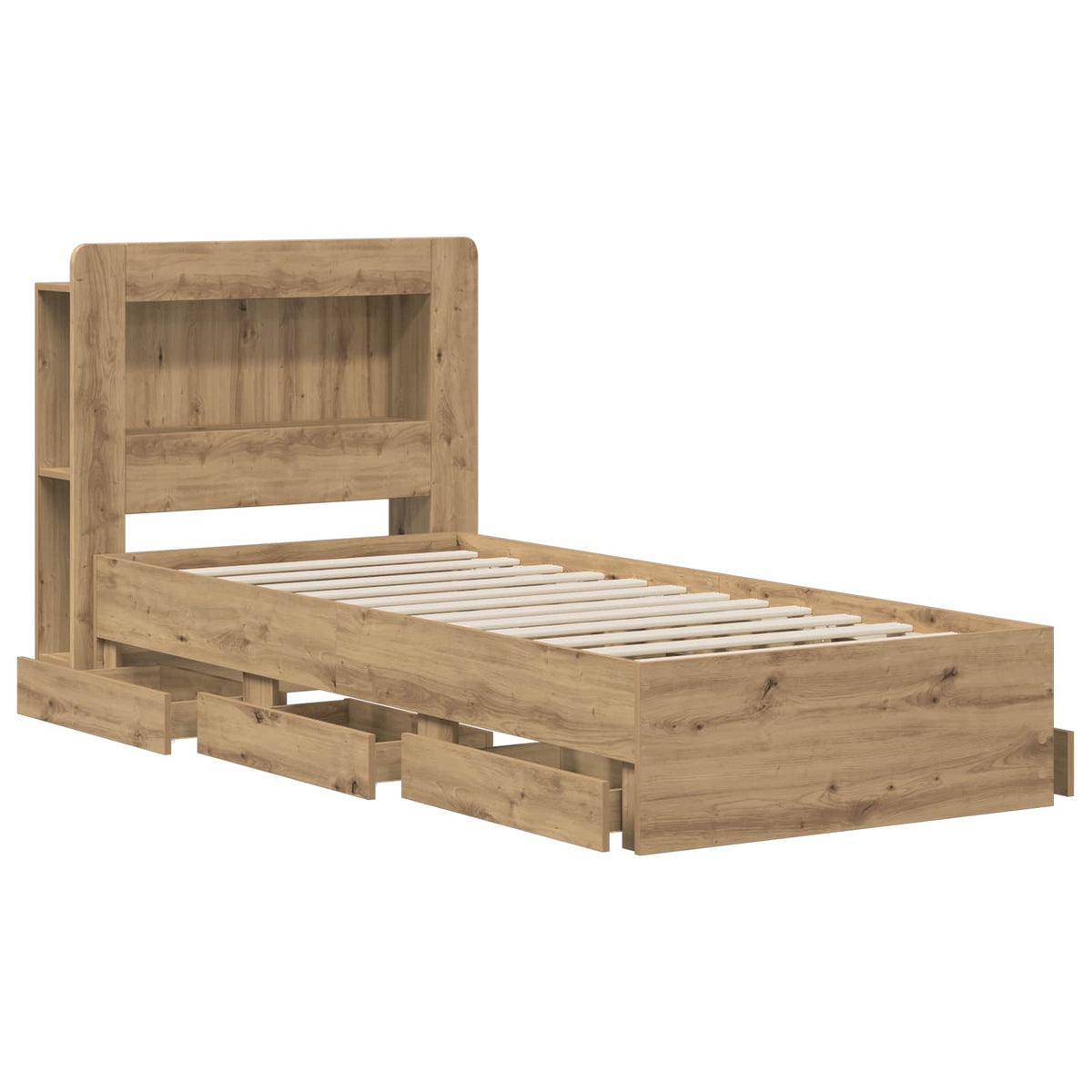 Bed Frame with Storage and Headboard Artisan Oak 90 x 200 cm