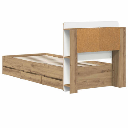 Bed Frame with Storage and Headboard Artisan Oak 90 x 200 cm