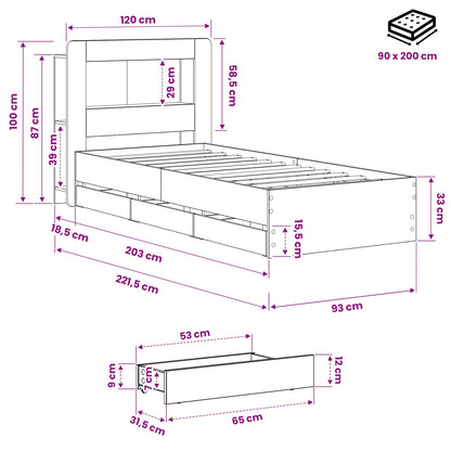 Bed Frame with Storage and Headboard Artisan Oak 90 x 200 cm