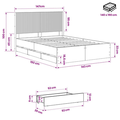 Bed Frame with Storage and Headboard Artisan Oak 140 x 190 cm