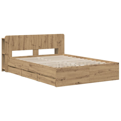 Bed Frame with Storage and Headboard Artisan Oak 140 x 190 cm