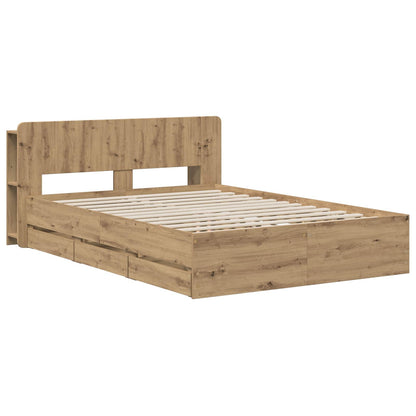 Bed Frame with Storage and Headboard Artisan Oak 135 x 190 cm