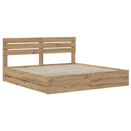 Bed Frame with Storage and Headboard Artisan Oak 180 x 200 cm