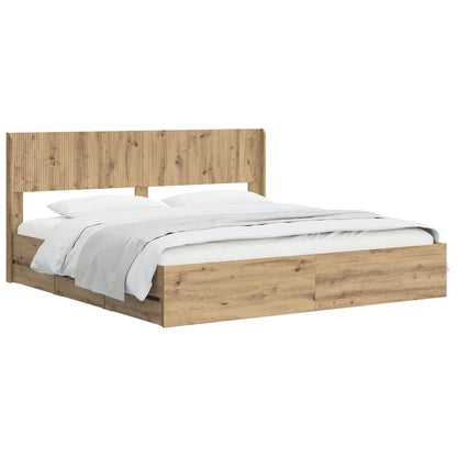 Bed Frame with Storage and Headboard Artisan Oak 180 x 200 cm