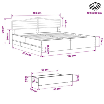 Bed Frame with Storage and Headboard Artisan Oak 180 x 200 cm