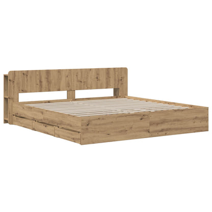 Bed Frame with Storage and Headboard Artisan Oak 180 x 200 cm
