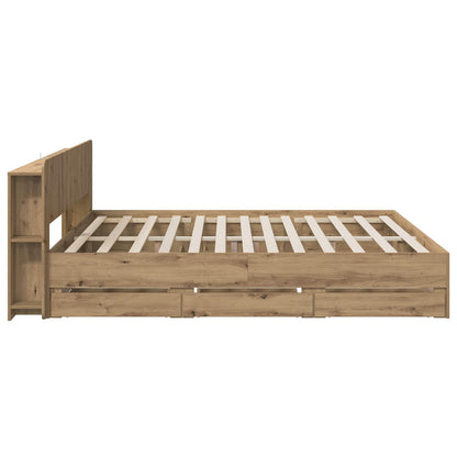 Bed Frame with Storage and Headboard Artisan Oak 180 x 200 cm