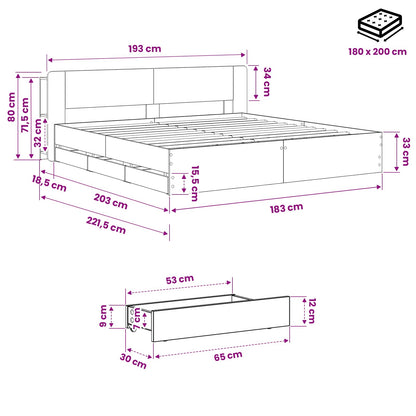 Bed Frame with Storage and Headboard Artisan Oak 180 x 200 cm