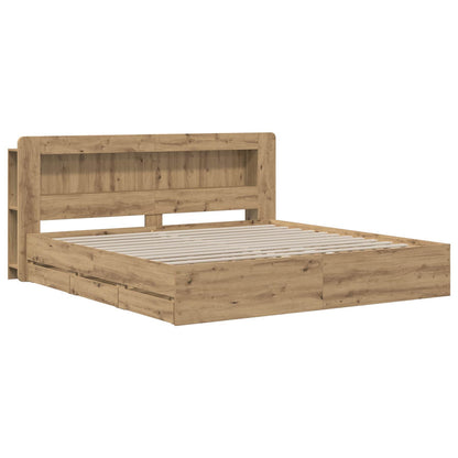 Bed Frame with Storage and Headboard Artisan Oak 180 x 200 cm