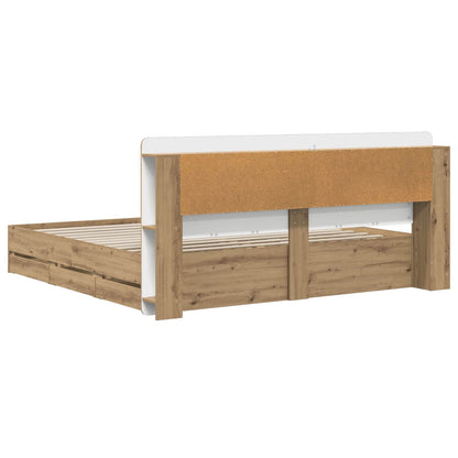 Bed Frame with Storage and Headboard Artisan Oak 180 x 200 cm