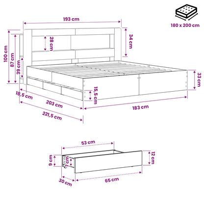 Bed Frame with Storage and Headboard Artisan Oak 180 x 200 cm