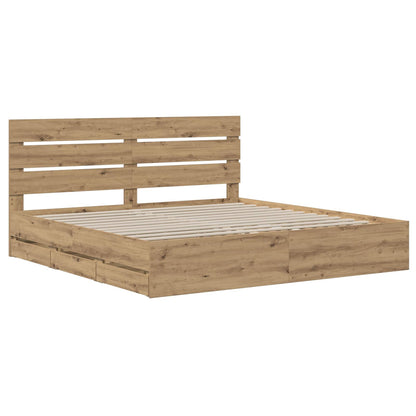 Bed Frame with Storage and Headboard Artisan Oak 180 x 200 cm