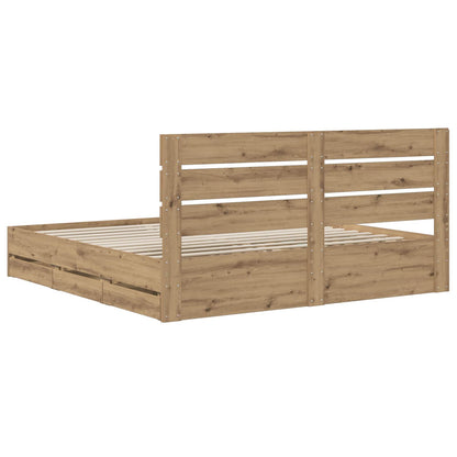 Bed Frame with Storage and Headboard Artisan Oak 180 x 200 cm