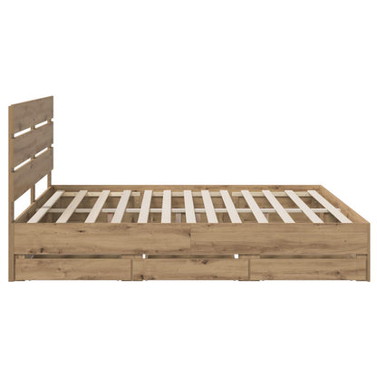 Bed Frame with Storage and Headboard Artisan Oak 180 x 200 cm