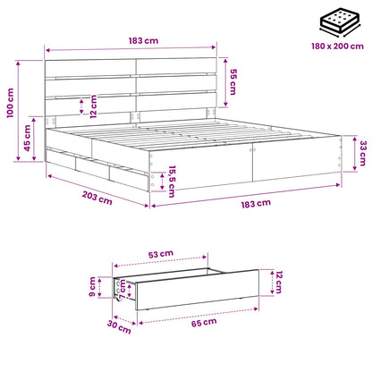 Bed Frame with Storage and Headboard Artisan Oak 180 x 200 cm