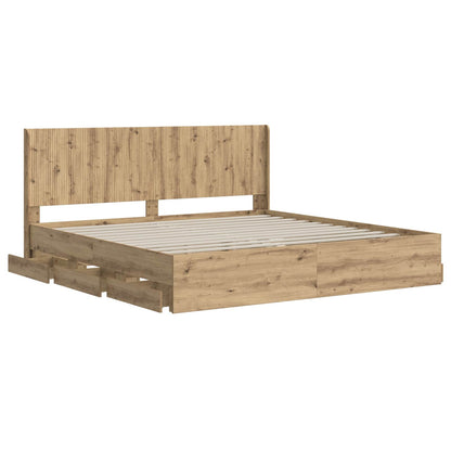 Bed Frame with Storage and Headboard Artisan Oak 180 x 200 cm