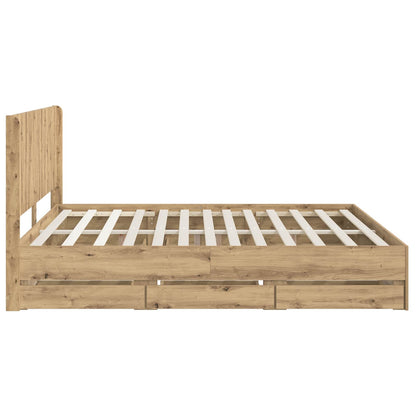 Bed Frame with Storage and Headboard Artisan Oak 180 x 200 cm