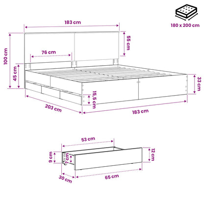 Bed Frame with Storage and Headboard Artisan Oak 180 x 200 cm