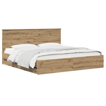 Bed Frame with Storage and Headboard Artisan Oak 180 x 200 cm