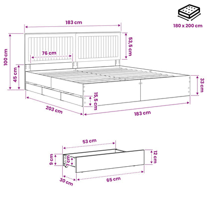 Bed Frame with Storage and Headboard Artisan Oak 180 x 200 cm